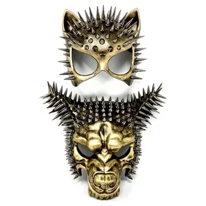 Steampunk Couples Masquerade Masks, Men Women Devil Demon Goat Horn Costume Halloween Party Mask