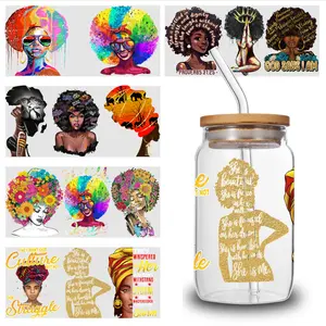 5 Sheets Afro Art UV DTF Stickers Plastic Self-Adhesive Labels for 16 oz Tumbler UV DTF Transfer Stickers for Glass Cups UV DTF Stickers Transfer Sticker Decal