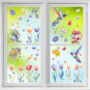 116 PCS Spring Window Clings, 9 Sheets Double-Sided Spring Hummingbird Butterfly Flower Window Stickers, Reusable Static Floral Window Decals