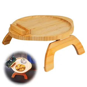 Couch Arm Tray Table,Bamboo Sofa Side Tables Clip-on Couch with 360° Phone Holder,Foldable Sofa Armrest Tray for Eating,Drink, Snacks, Coffee, TV,Remote