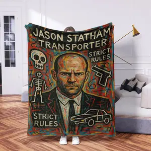 Jason Statham Graffiti Art Flannel Blanket, Movie Fan Exclusive, Lightweight Seasonal Throw, Home Decor, Couch, Bedroom, Living Room
