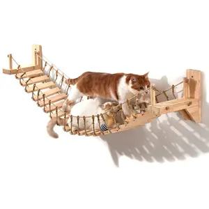 Wall cat suspension bridge ledge solid wood pet furniture cat bridge wall mounted cat perch hammock tree cat climbing frame cloud frame board suitable for cats to climb #SummerWins#DealsForYouDays