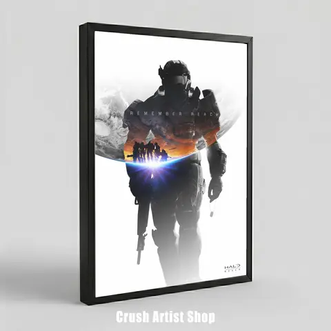 Halo Reach Canvas Poster Gaming Artworks High-Quality Canvas Print Video Game Wall Decor Gamer Gifts Solid Wood Frame Waterproof Design Artistic Elegance All-Scene Versatility