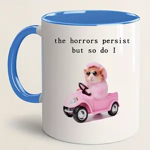 Funny Hamster Mug, Cute Pink Hamster Driving a Car Ceramic Coffee Cup, Kawaii Animal Gift for Women, Teens, Hamster Lovers & Coworkers, Birthday & Christmas Gift
