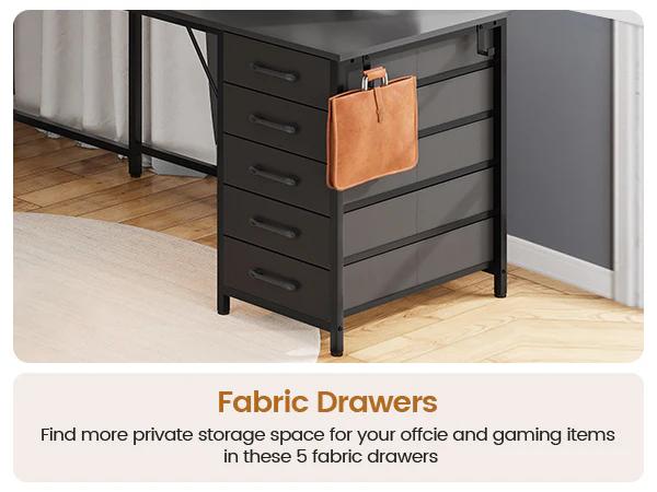 Sikaic 62 Inches LED Reversible L Shaped Gaming Desk With Power Outlet Storage Drawers Hutch and Pegboard