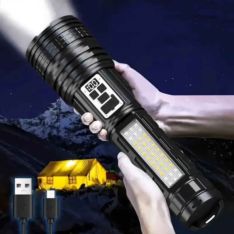 USB Rechargeable LED Flashlight, 1 Count Adjustable Focus Flashlight, Multiple Lighting Modes Flashlight, Portable Lighting for Home & Outdoor Camping