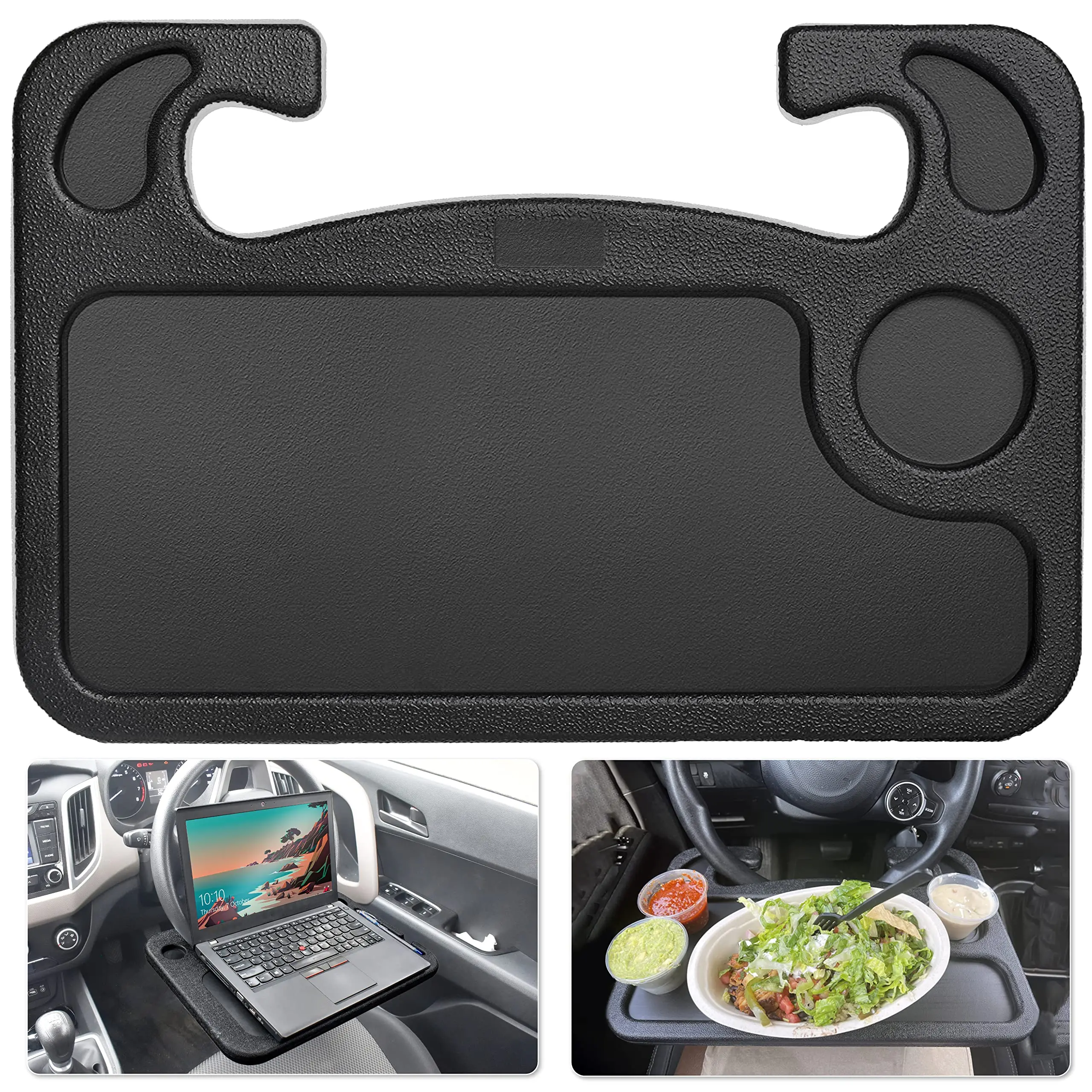 EcoNour 2-in-1 Car Steering Wheel Desk with Food & Laptop Tray - Black ABS Plastic, 10"x2"x11" Compact & Portable, Secure & Stable Installation, Multi-functional for Commuters & Remote Workers Car Dining Tray Car Console Organizer  Car Interior Kit, Cars