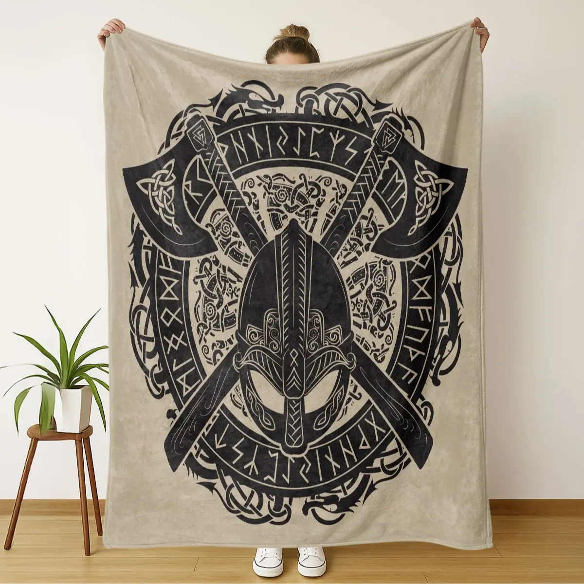 Viking Armor Rune Theme Blanket, Soft Throws Blanket Washable Throw for Home Office Travel Camping, Comfortable Bedding Accessories