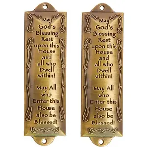 2 x Bless This House Brass Mezuzah with Hebrew  in  Box & Placement Guide