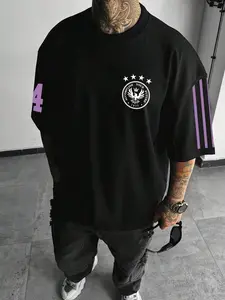1 Piece Men's Streetwear T-Shirt with “ACCOMPLISH YOUR FUTURE 1977” Graphic & Eagle Emblem, Purple Stripe Detail, Oversized Fit for Urban Hip Hop and Casual Daily Wear