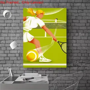 1 piece/set frameless canvas painting print poster, Sports activities art，Tennis Match Illustration，a perfect gift for Tennis loves, ideal gift for bedroom, living room, dorm hallway, kitchen, mural, wall decoration, room decor