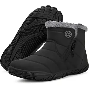 Womens Mens Barefoot Boots Shoes Winter Snow Boots Warm Ankle Booties Zero Drop Sole Wide Toe Box Fur Lined Outdoor Sneakers