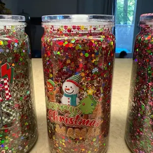 Snow Globe Tumbler Christmas Edition with Glitter Snowman and Gingerbread Man Design Perfect for Holiday Gifts
