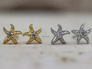 Dainty Cz Starfish Stud Earrings