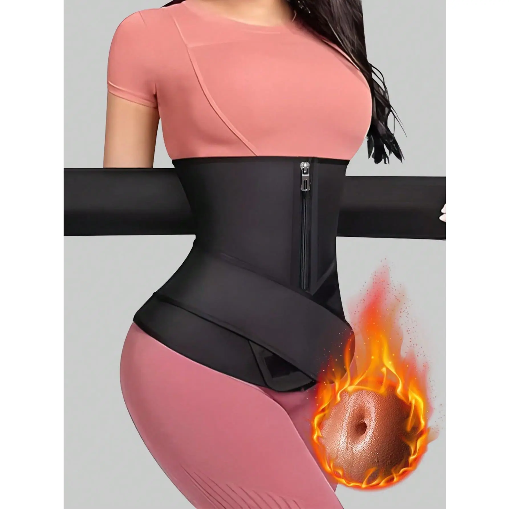 Plain Neoprene Waist Trimmer for Women, Hook-and-Loop Cincher with Light Compression for Abdominal Firming and Sauna Effect, Abdominal Firming Solutions, Women's Clothes, Fabric, Sweat Waist Trainer