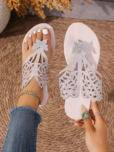 Butterfly Rhinestone Slip-On Sandals, Summer, Sweet Cool Style, Open Toe Design, Hollow Out Pattern, Daily Commute, Dating Party, Young Women