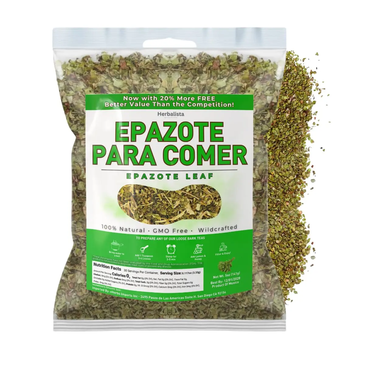 Herbalista - Viral 5oz (141g) Epazote Para Comer Spice & Herbal Tea - Premium Hoja de Calidad | 100% All-Natural Loose Leaf| Non-GMO Mexican Herbal Tea Wildcrafted.