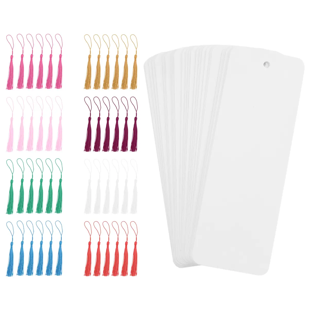 48 Pcs Paper Bookmarks Blank Cardstock Book Marks with Colorful Tassels for DIY Gifts Tags Make Your Own Bookmark