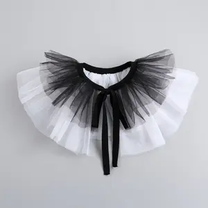 1pc Women'S Oversized Clown Fake Collar with Multi-Layer Tulle, Chic Black & White Detachable Shoulder Collar with Bow Tie, Elegant Layered Design, Hand Washable Polyester, Perfect for Casual or Party Wea