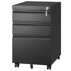 3 Drawer Mobile File Cabinet with Lock,Metal Filing Cabinets for Home Office Organizer Letters/Legal/A4,Fully Assembled Except Wheels ,Black On-Site