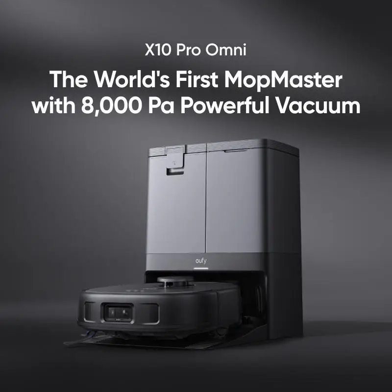 eufy X10 Pro Omni Robot Vacuum and Mop with 8,000 Pa Suction, Dual Mops with 12 mm Auto-Lift and Carpet Detection, AI Obstacle Avoidance, Auto Mop Was