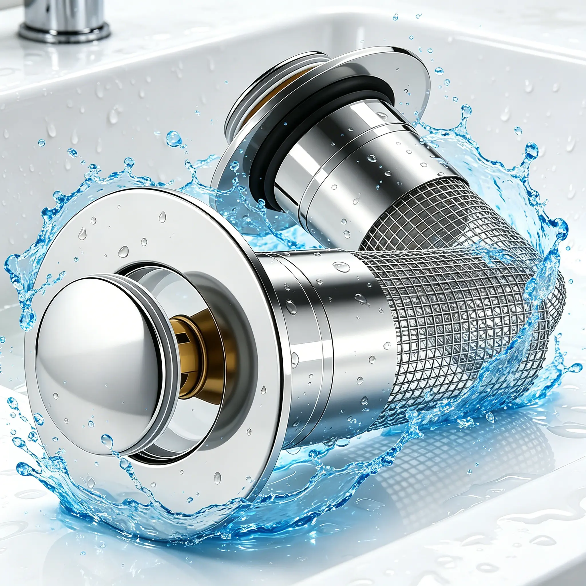 2-in-1 Upgraded Stainless Steel Floor & Bathroom Sink Drain Filter with Brass Core, Removable Filter Basket, Odor-Isolating Pop-Up Stopper Hair Catcher, Easy to Install, Innovative Design, Domestic Use, Prevents Clogging
