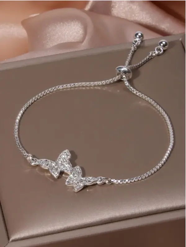 September Laurel Easter Double Butterfly Rhinestone Bracelet for Women, Sparkling Crystal Inlay, Adjustable Slider Chain, Elegant and Stylish Jewelry, Perfect Gift for Birthday and Festivals