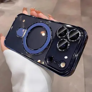 Magnetic for iPhone 17 Pro Max 17 Air 17 Pro 16 15 14 13 Case with Invisible Stand[Compatible with MagSafe][Full Camera Lens Protector][Military Drop Protection] Shockproof Not Yellowing Clear Slim Soft for Women Men iphone  17  pro  case