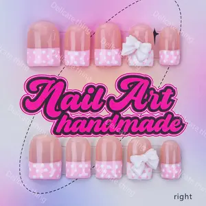 Delicatething Y2K Style Duckbill Nails, Handmade Wearable Nails, 4 Sizes XS S M L, Bow, Spots, French Design, Perfect Gift