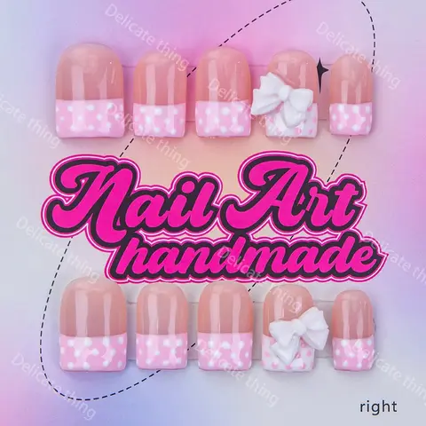 Delicatething Y2K Style Duckbill Nails, Handmade Wearable Nails, 4 Sizes XS S M L, Bow, Spots, French Design, French Tip, Perfect Gift