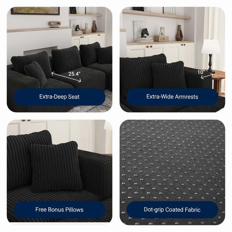 【4 Packages Shipping] Plush Corduroy Cloud Velvet Modular Couch with Chaise & Ottoman, No Assembly Required - L/U- Shaped Sectional Sofa Set with Flexible Configuration,TikTokShopfalldealsforyou