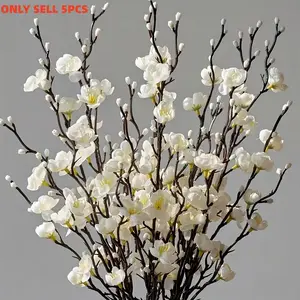 50 Stems = 5 Artificial White Long-stemmed Plum Blossoms - Realistic Plastic White Jade Flowers, Outdoor/indoor Decoration, Perfect for Home Weddings and Party Decorations, Restaurants and Patios, Home Decor, Natural Look, No Maintenance Required