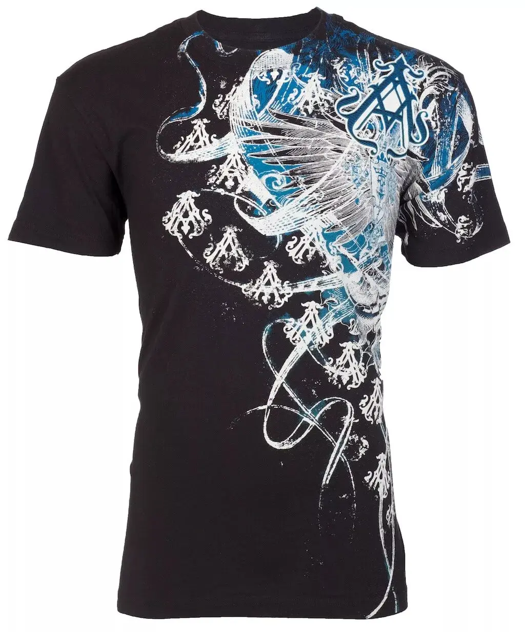 ARCHAIC by AFFLICTION Black WOODCUTS Short Sleeve Slim Fit Y2K T-shirt NWT