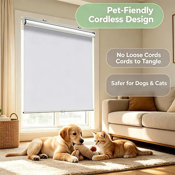 Cordless White Blackout Roller Shades (34x72 In), Thermal Insulated Water-Resistant Polyester Blinds, Easy Inside-Outside Mount for Bedroom, Home Office