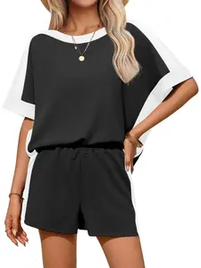 Tankaneo Womens 2 Piece Summer Outfits Oversized Short Sleeve Tops and Shorts Matching Sets