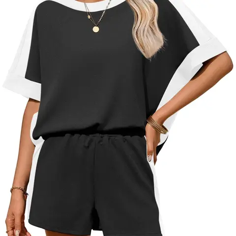 Tankaneo Womens 2 Piece Summer Outfits Oversized Short Sleeve Tops and Shorts Matching Sets
