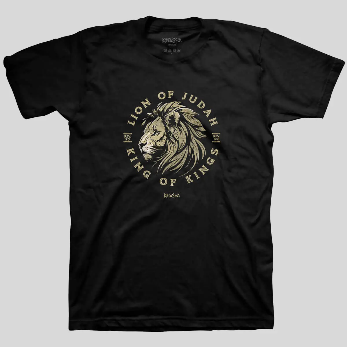 Lion of Judah T-Shirt for Men, Classic Fit Short Sleeve Christian Top with King of Kings Graphic, 100% Cotton