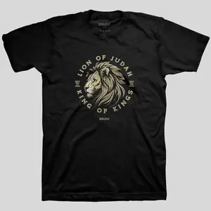 Lion of Judah T-Shirt for Men, Classic Fit Short Sleeve Christian Top with King of Kings Graphic, 100% Cotton