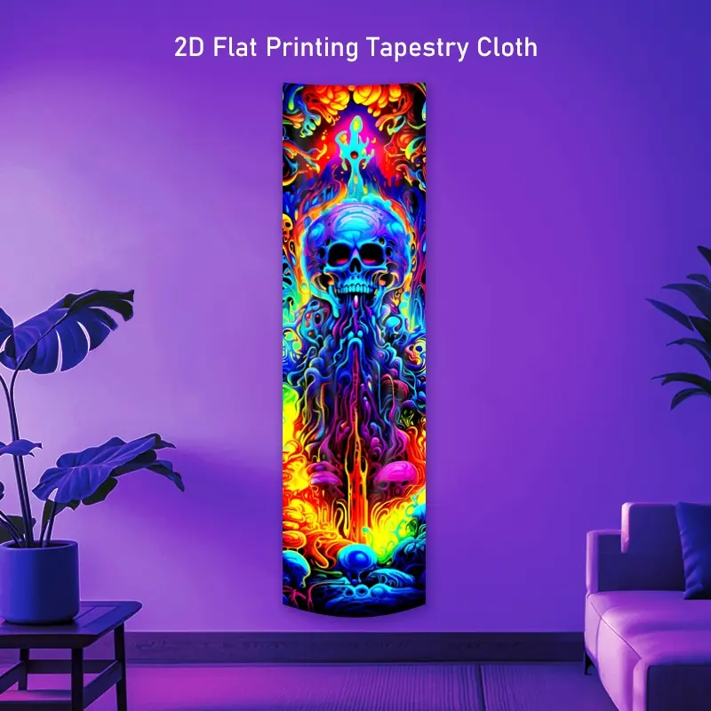 Vibrant Rainbow Skull Vertical Blacklight Tapestry for Bedroom Colorful Abstract Glow in The Dark Tapestries Neon UV Reactive Wall Hanging Skeleton Aesthetic Luminous Banner Tapestry Home Decor for Living Room HD Printing With Free Accessories