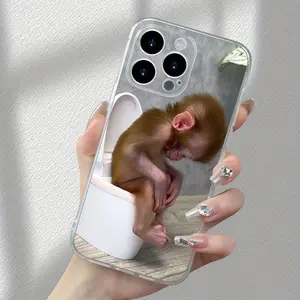Little Monkey Sitting on Toilet Fun Pattern Transparent TPU Phone Case, Suitable for iPhone 17 Air/16 Plus/15 Pro Max/14 Pro/13/12/11 and Other Mobile Phone Cases/As a Birthday/Holiday Gift for Family and Friends/Protector, TMZB103