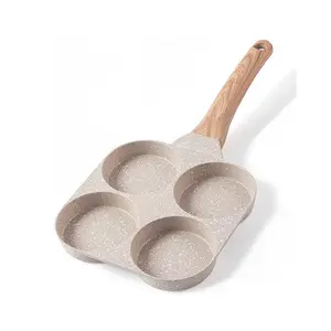 Non-Stick Stone Four-Hole Egg Burger Skillet, Flat Base Multi-Layer Design, Dishwasher Safe, Compatible with Gas Induction Cooktops