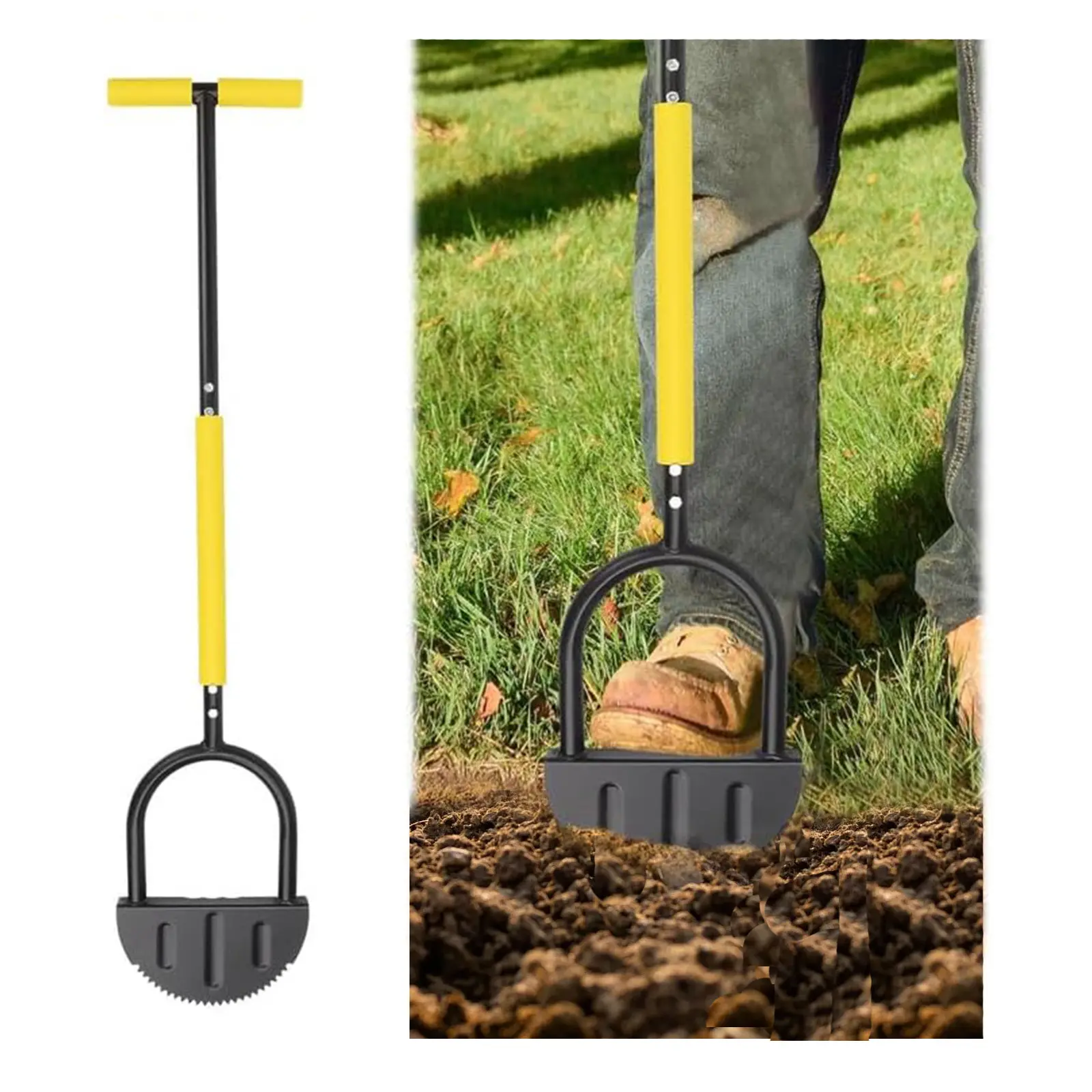 Half Moon Shovel with Wide Foot, Manual Lawn Edger with Steel Blade, T-Handle, Wide Pedal, Comfort Sponge Cover for Garden Path Edging, Trimming Sidewalks,  Landscapes, Flower Beds, Patios