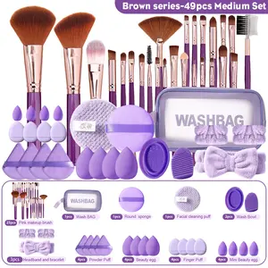 Makeup Tool Set, 49-Piece Combination Kit with Storage Bag, Soft Makeup Brushes, Beauty Sponges, Powder Puffs, Cleansing Pad, Beginner Friendly, Makeup Tools Set