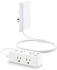 Flat Extension Cord with Outlet Cover,  Flat Plug Power Strip with 6 Outlets and 3 USB Ports, 2000 Joules Surge Protector, 5 FT Cord  Outlet Extender for Tight Spaces
