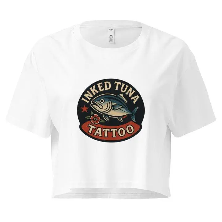 Inked Tuna OG Women's Crop Top - 100% Combed Cotton Summer Shirt with Dropped Shoulders & Relaxed Fit
