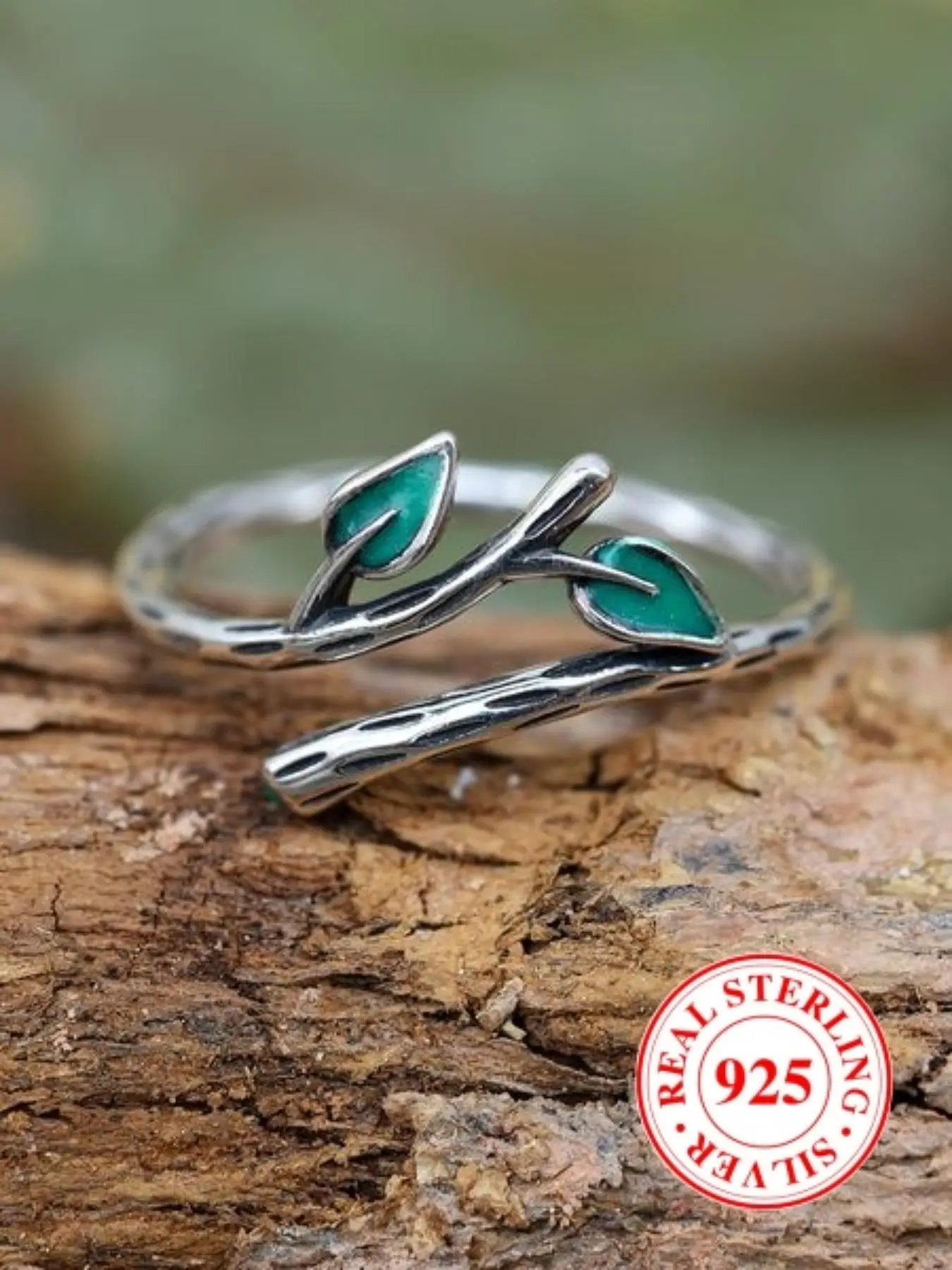 S925 Sterling Silver Tree & Leaf Design Cuff Ring, Vintage Open Ring, Fashion Jewelry Accessories for Women & Men, with Box