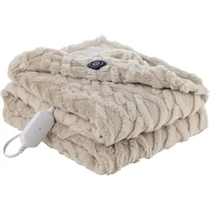 Reversible Heated Throw Jacquard Faux Fur & Silky Plush Electric Blanket with 4 Heat Settings & 4H Auto Shut-Off, Machine Washable (50" x 60", Tumbleweed)