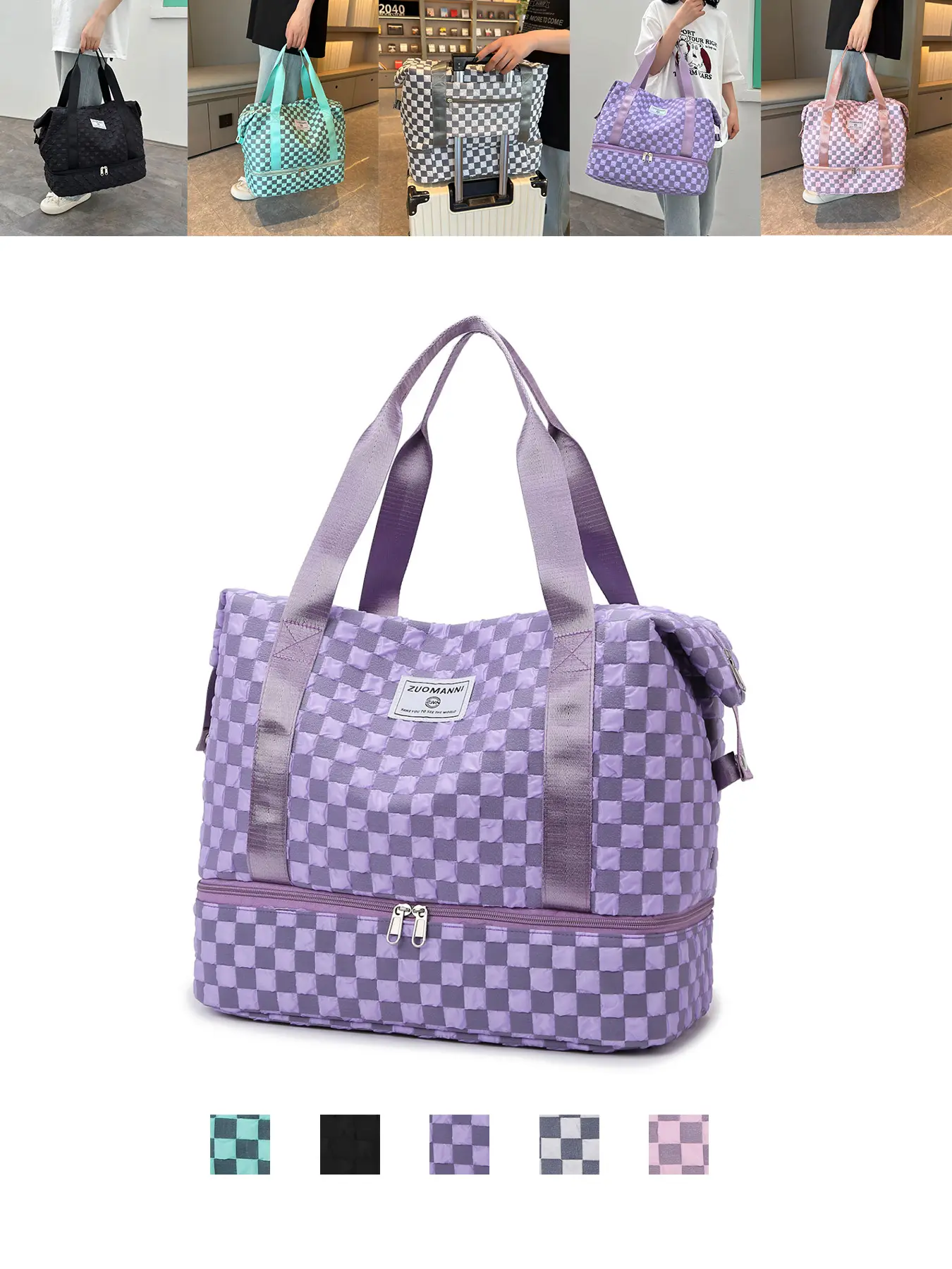 2026 Fall New Checkered Large Capacity Travel Weekender Bag, Outdoor Sports Fitness Backpack, Waterproof Lightweight Luggage, Carry-On Bag, Versatile Travel Bag, Travel Convenience
