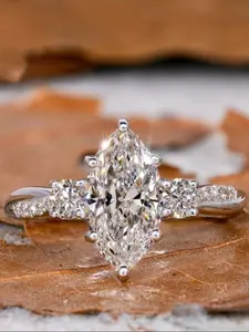 Elegant Large Eye Zircon Platinum Plated Ring, Fashionable Versatile Engagement Women's Ring, Geometric Design, All Seasons Jewelry, Marquise Wedding Bands