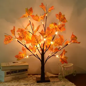 Artificial Autumn Glowing Maple Tree 24 LED Thanksgiving Decorations Table Lamp Battery Powered Suitable for Wedding Party Gifts Indoor Outdoor Autumn Harvest Home Decoration